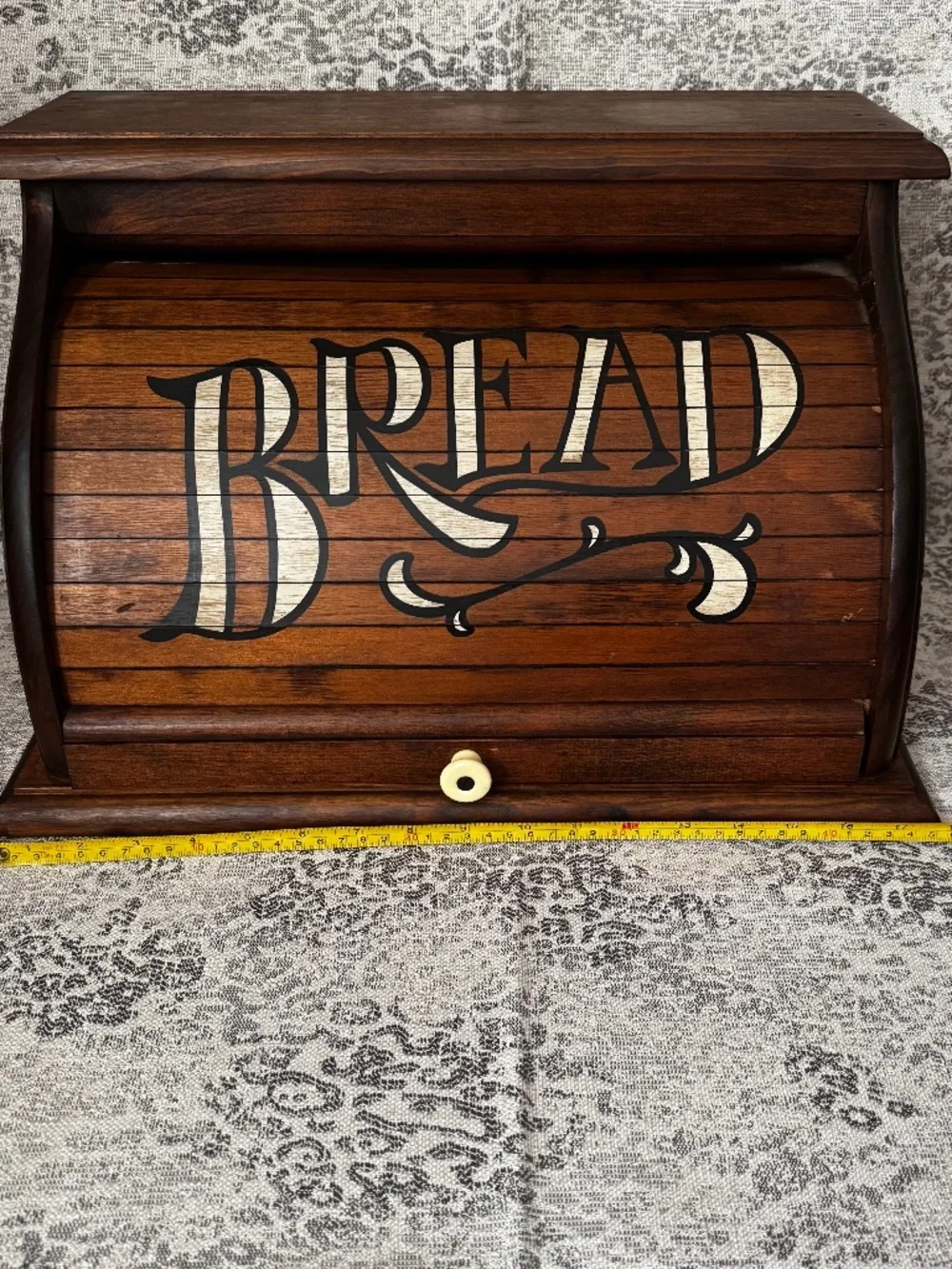 Vintage Wooden Roll Top Bread Box Storage Farmhouse Cottage-core Primitive